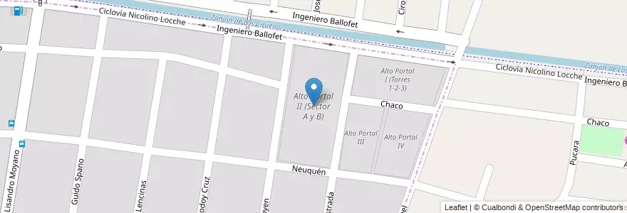 Mapa de ubicacion de Alto Portal II (Sector A y B) en Argentinië, Chili, Mendoza, Departamento Las Heras, Distrito El Zapallar.