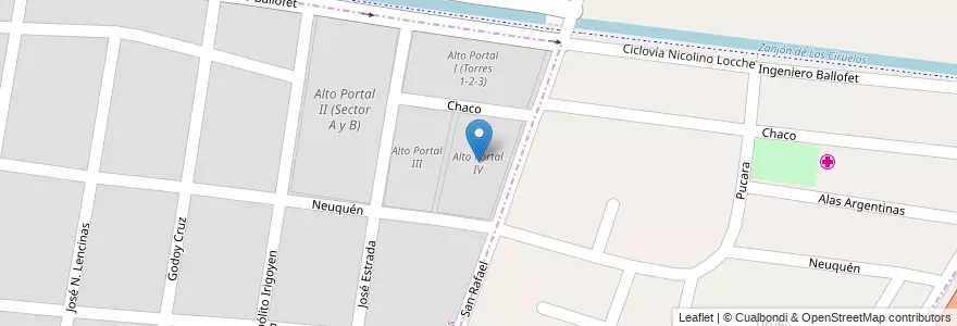 Mapa de ubicacion de Alto Portal IV en Arjantin, Şili, Mendoza, Departamento Las Heras, Distrito El Zapallar.