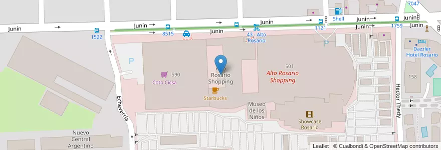 Mapa de ubicacion de Alto Rosario Shopping en 아르헨티나, Santa Fe, Departamento Rosario, Municipio De Rosario, 로사리오.