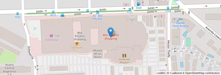 Mapa de ubicacion de Alto Rosario Shopping en 阿根廷, Santa Fe, Departamento Rosario, Municipio De Rosario, 罗萨里奥.