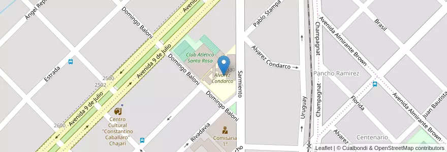 Mapa de ubicacion de Alvarez Condarco en 아르헨티나, 엔트레리오스주, Departamento Federación, Distrito Mandisoví, Chajarí.