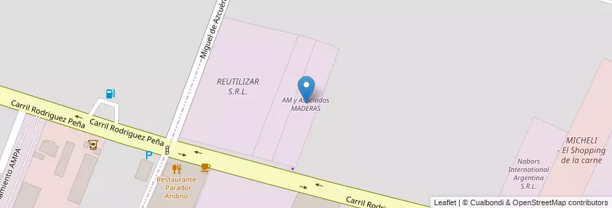 Mapa de ubicacion de AM y Asociados MADERAS en Arjantin, Şili, Mendoza, Departamento Maipú, Distrito Luzuriaga, Maipú.