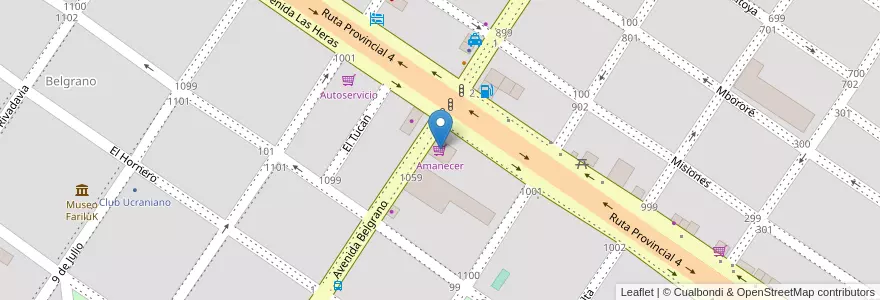 Mapa de ubicacion de Amanecer en アルゼンチン, ミシオネス州, Departamento Leandro N. Alem, Municipio De Leandro N. Alem, Leandro N. Alem.