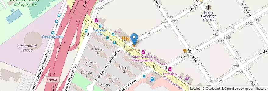 Mapa de ubicacion de Amarillo, Villa Urquiza en آرژانتین, Ciudad Autónoma De Buenos Aires, Comuna 12, Buenos Aires.