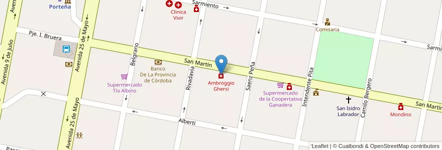 Mapa de ubicacion de Ambroggio Ghersi en Argentine, Córdoba, Departamento San Justo, Pedanía Libertad, Municipio De Porteña.
