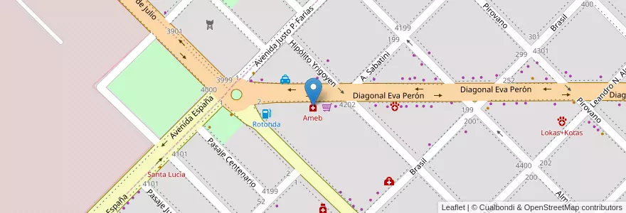 Mapa de ubicacion de Ameb en Arjantin, Chaco, Departamento San Fernando, Barranqueras, Barranqueras.