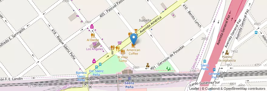 Mapa de ubicacion de American Coffee en Arjantin, Buenos Aires, Partido De Tres De Febrero.