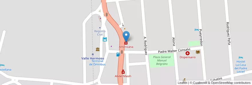 Mapa de ubicacion de Americana en Arjantin, Córdoba, Departamento Punilla, Pedanía San Antonio, Municipio De Valle Hermoso.
