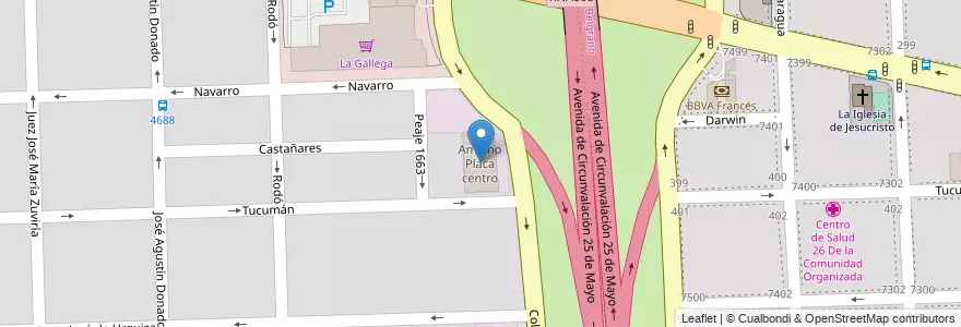 Mapa de ubicacion de Amiano Placa centro en الأرجنتين, سانتا في, Departamento Rosario, Municipio De Rosario, روساريو.