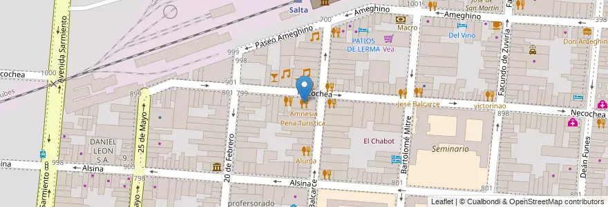 Mapa de ubicacion de Amnesia en Arjantin, Salta, Capital, Municipio De Salta, Salta.