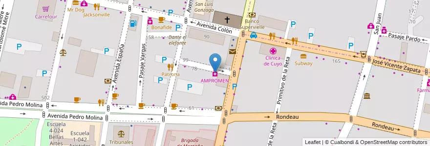 Mapa de ubicacion de AMPROMEN en Arjantin, Şili, Mendoza, Departamento Capital, Sección 2ª Barrio Cívico, Ciudad De Mendoza.