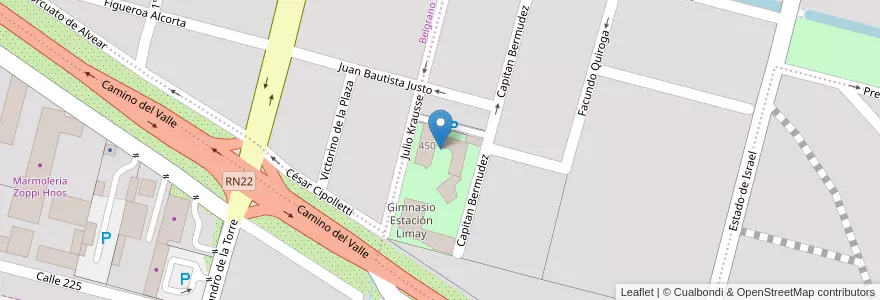 Mapa de ubicacion de A.M.S.E Estación Limay en Arjantin, Şili, Río Negro, Cipolletti, Departamento General Roca.