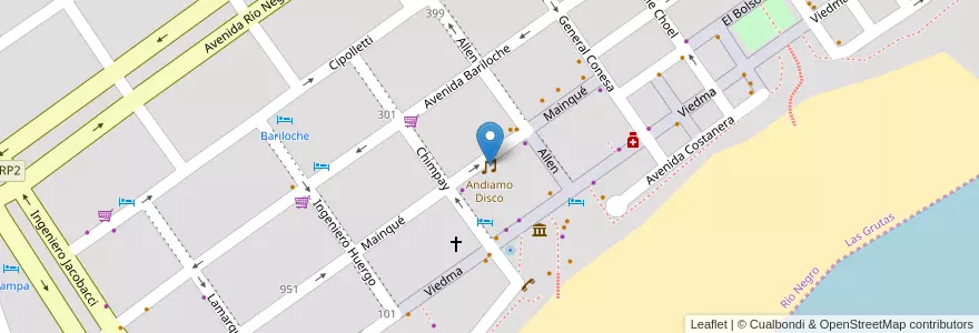 Mapa de ubicacion de Andiamo Disco en الأرجنتين, ريو نيغرو, Departamento San Antonio, Las Grutas.