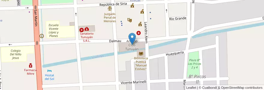 Mapa de ubicacion de Andino Club Tunuyán en 阿根廷, 智利, Mendoza, Departamento Tunuyán, Distrito Ciudad De Tunuyán.