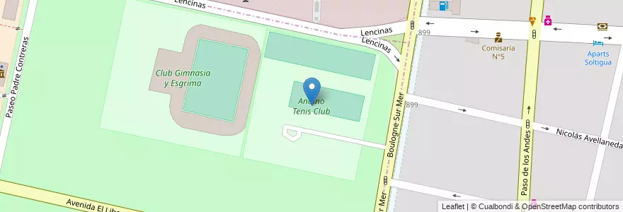 Mapa de ubicacion de Andino Tenis Club en アルゼンチン, チリ, メンドーサ州, Departamento Capital, Sección 9ª Parque General San Martín, Ciudad De Mendoza.