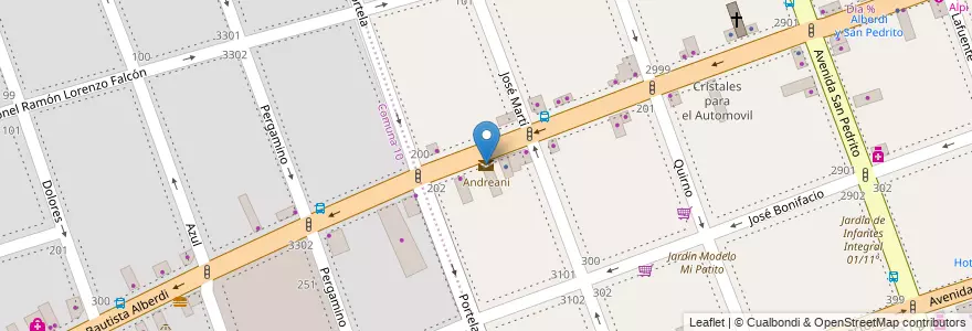 Mapa de ubicacion de Andreani, Flores en 阿根廷, Ciudad Autónoma De Buenos Aires, Comuna 7, 布宜诺斯艾利斯.