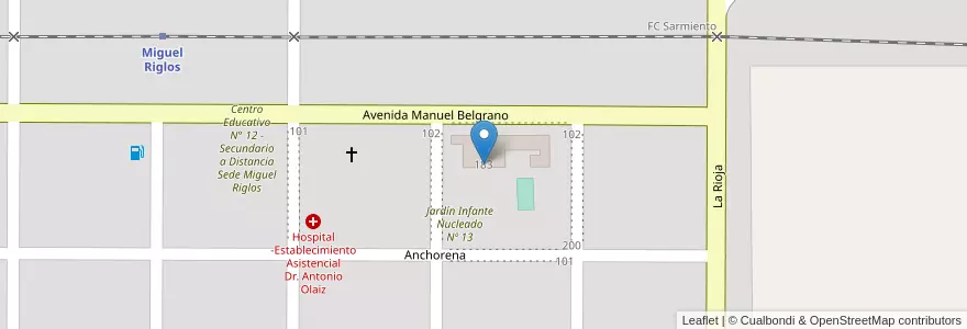 Mapa de ubicacion de Anexo al Centro Provincial de Formación Profesional Nº en Miguel Riglos en Аргентина, Ла-Пампа, Municipio De Miguel Riglos, Departamento Atreucó.
