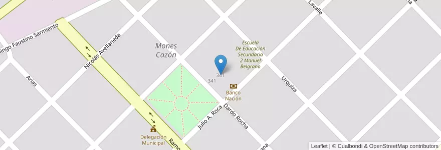 Mapa de ubicacion de Anexo Escuela Especial 541 Mones Cazon en アルゼンチン, ブエノスアイレス州, Partido De Pehuajó, Mones Cazón.