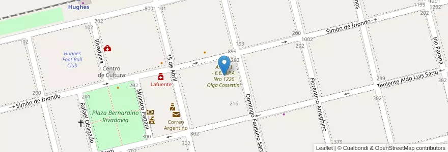 Mapa de ubicacion de Anexo I - E.E.M.P.A. Nro 1220 Olga Cossettini en Arjantin, Santa Fe, Departamento General López, Municipio De Hughes, Hughes.