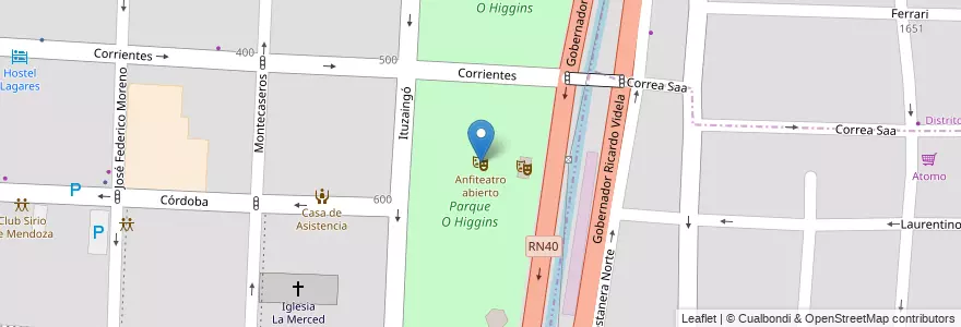 Mapa de ubicacion de Anfiteatro abierto en آرژانتین, شیلی, Mendoza, Departamento Capital, Ciudad De Mendoza, Sección 3ª Parque O'Higgins.
