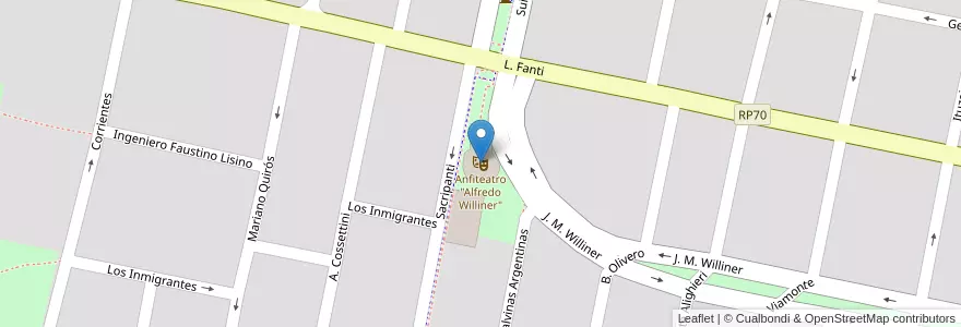 Mapa de ubicacion de Anfiteatro "Alfredo Williner" en アルゼンチン, サンタフェ州, Departamento Castellanos, Municipio De Rafaela.