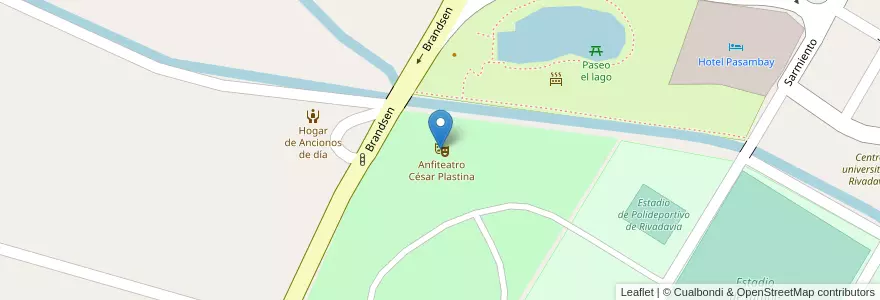 Mapa de ubicacion de Anfiteatro César Plastina en Arjantin, Şili, Mendoza, Departamento Rivadavia, Distrito Ciudad De Rivadavia.