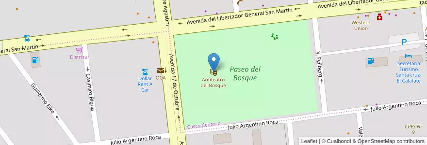 Mapa de ubicacion de Anfiteatro del Bosque en 아르헨티나, 마가야네스이데라안타르티카칠레나주, 칠레, 산타크루스주, El Calafate, Lago Argentino.