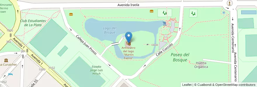 Mapa de ubicacion de Anfiteatro del lago "Martín Fierro", Casco Urbano en アルゼンチン, ブエノスアイレス州, Partido De La Plata, La Plata.