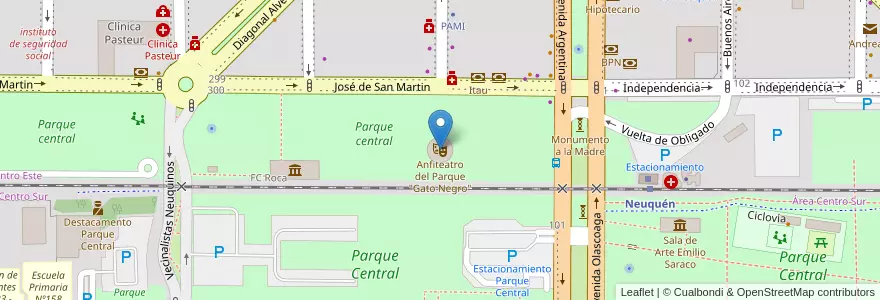 Mapa de ubicacion de Anfiteatro del Parque "Gato Negro" en 阿根廷, 智利, 內烏肯省, Departamento Confluencia, Municipio De Neuquén, Neuquén.