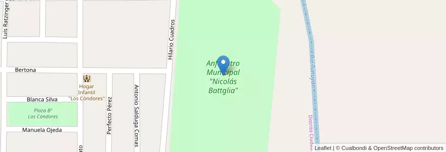Mapa de ubicacion de Anfiteatro Municipal "Nicolás Battglia" en آرژانتین, شیلی, Mendoza, Departamento Tunuyán, Distrito Villa De San Carlos.