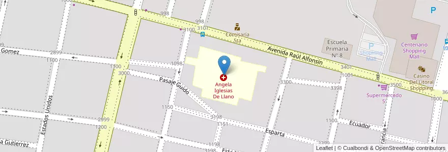 Mapa de ubicacion de Angela Iglesias De Llano en アルゼンチン, コリエンテス州, Departamento Capital, Corrientes, Corrientes.