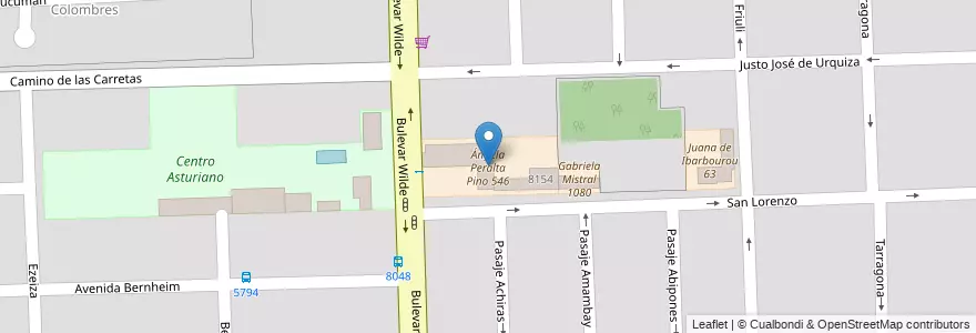 Mapa de ubicacion de Ángela Peralta Pino 546 en アルゼンチン, サンタフェ州, Departamento Rosario, Municipio De Rosario, ロサリオ.