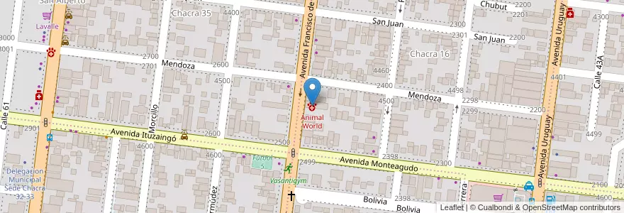 Mapa de ubicacion de Animal World en الأرجنتين, Misiones, Departamento Capital, Municipio De Posadas, Posadas.