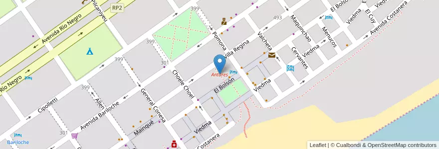 Mapa de ubicacion de Antares en アルゼンチン, リオネグロ州, Departamento San Antonio, Las Grutas.