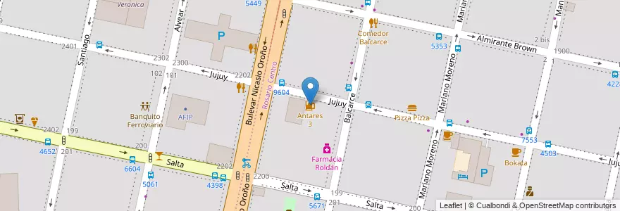 Mapa de ubicacion de Antares 3 en アルゼンチン, サンタフェ州, Departamento Rosario, Municipio De Rosario, ロサリオ.