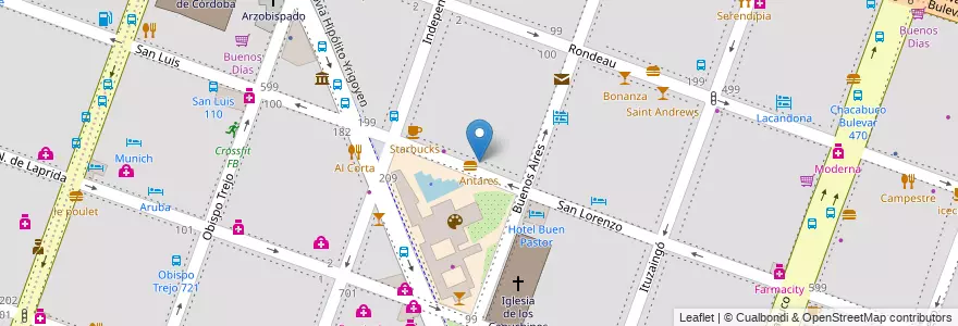 Mapa de ubicacion de Antares en アルゼンチン, コルドバ州, Departamento Capital, Pedanía Capital, Córdoba, Municipio De Córdoba.