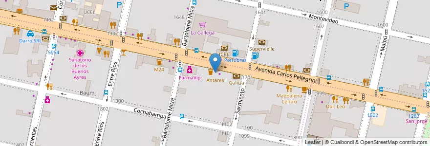 Mapa de ubicacion de Antares en Arjantin, Santa Fe, Departamento Rosario, Municipio De Rosario, Rosario.