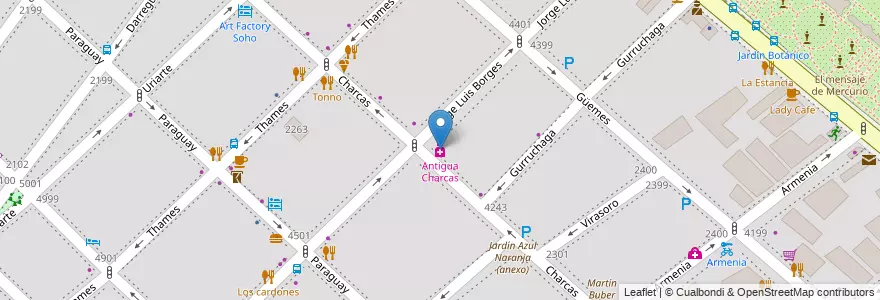 Mapa de ubicacion de Antigua Charcas, Palermo en Argentinien, Ciudad Autónoma De Buenos Aires, Buenos Aires, Comuna 14.