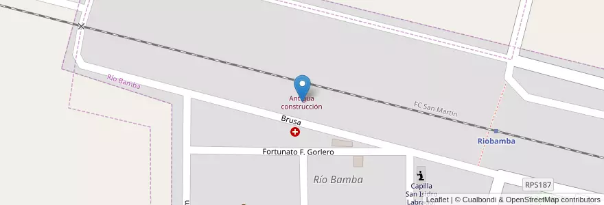 Mapa de ubicacion de Antigua construcción en Arjantin, Córdoba, Departamento Presidente Roque Sáenz Peña, Pedanía La Amarga, Comuna De Riobamba, Río Bamba.