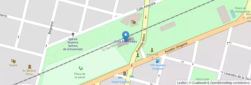 Mapa de ubicacion de Antigua estacion de trenes de Villa Mercedes en Argentine, San Luis, General Pedernera, Villa Mercedes, Municipio De Villa Mercedes.
