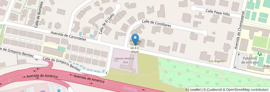 Mapa de ubicacion de Antiguo Centro de E.E. Aleph en España, Comunidad De Madrid, Comunidad De Madrid, Área Metropolitana De Madrid Y Corredor Del Henares, Madrid.
