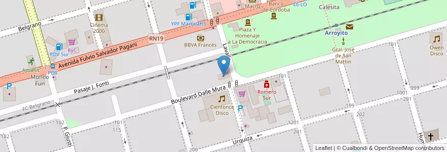 Mapa de ubicacion de Antojo's en آرژانتین, Córdoba, Departamento San Justo, Municipio Arroyito, Pedanía Arroyito, Arroyito.