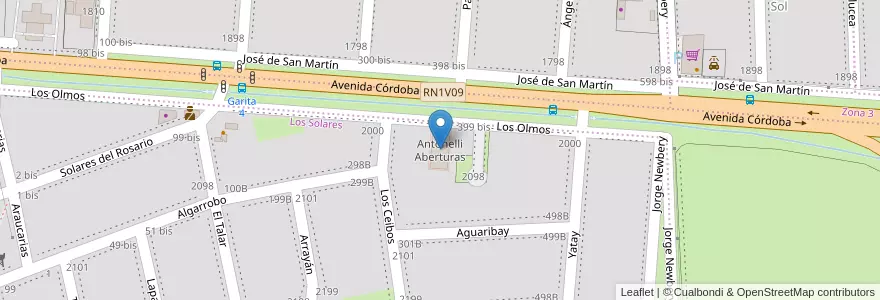 Mapa de ubicacion de Antonelli Aberturas en アルゼンチン, サンタフェ州, Departamento Rosario, Municipio De Funes, Funes.