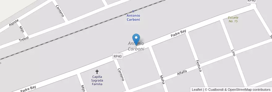 Mapa de ubicacion de Antonio Carboni en アルゼンチン, ブエノスアイレス州, Partido De Lobos, Cuartel Antonio Carboni, Antonio Carboni.