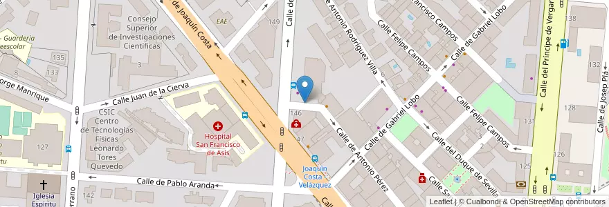 Mapa de ubicacion de ANTONIO PEREZ, CALLE, DE,28 en España, Comunidad De Madrid, Comunidad De Madrid, Área Metropolitana De Madrid Y Corredor Del Henares, Madrid.