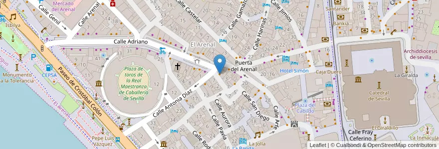 Mapa de ubicacion de Antonio Romero en スペイン, アンダルシア州, Sevilla, セビリア.