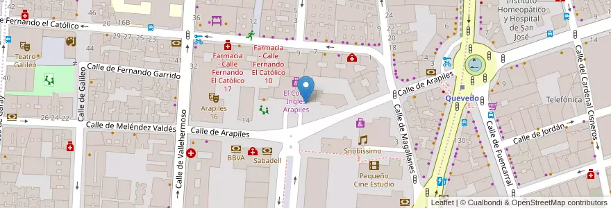 Mapa de ubicacion de Aparcabicis Arapiles en Spanje, Comunidad De Madrid, Comunidad De Madrid, Área Metropolitana De Madrid Y Corredor Del Henares, Madrid.