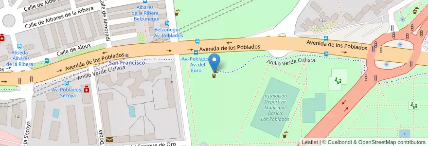 Mapa de ubicacion de Aparcabicis Área descanso Anillo Verde Km 32,500 en スペイン, マドリード州, Comunidad De Madrid, Área Metropolitana De Madrid Y Corredor Del Henares, Madrid.
