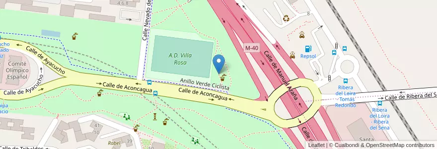 Mapa de ubicacion de Aparcabicis Área descanso Anillo Verde Km 6,100 en スペイン, マドリード州, Comunidad De Madrid, Área Metropolitana De Madrid Y Corredor Del Henares, Madrid.