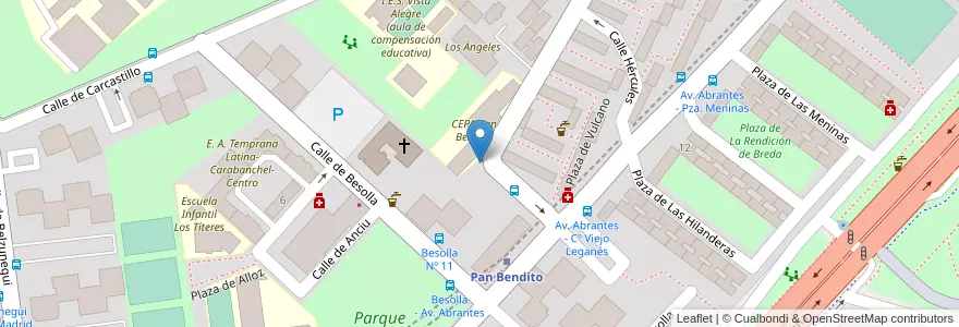 Mapa de ubicacion de Aparcabicis Biblioteca Pan Bendito en اسپانیا, بخش خودمختار مادرید, بخش خودمختار مادرید, Área Metropolitana De Madrid Y Corredor Del Henares, مادرید.